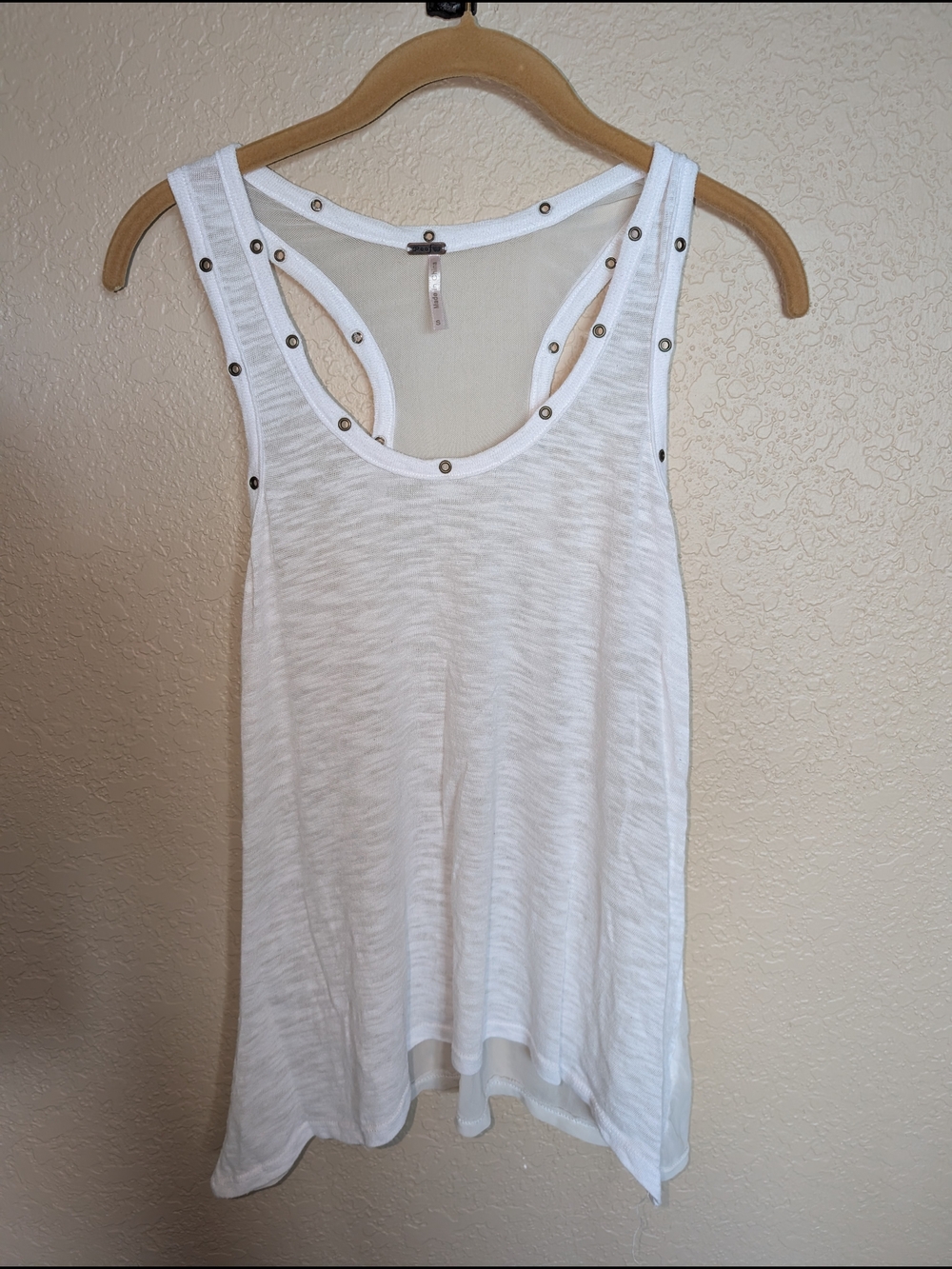 Poof! White Stud-Trim Racerback Tank Top